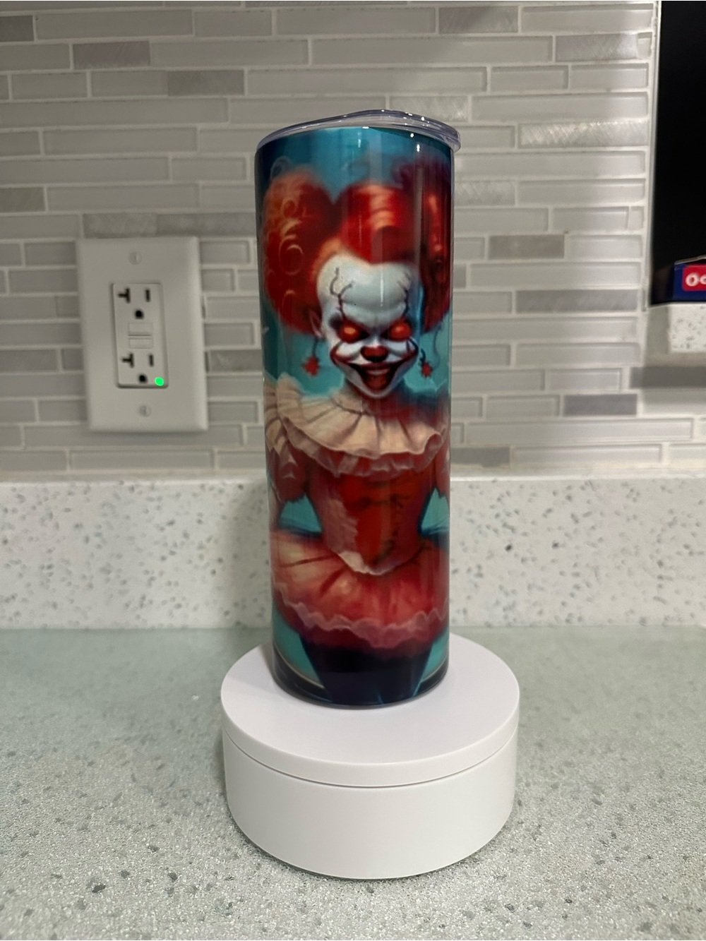 Horror Clown Art Tumbler - Red and Blue